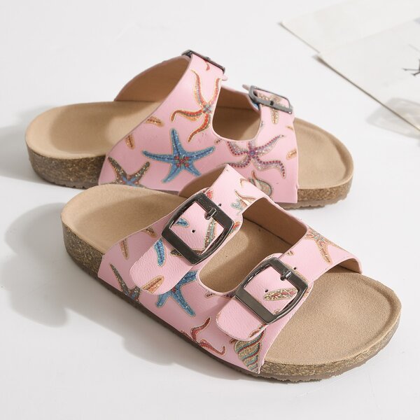 

Girls Starfish Graphic Buckle Decor Slides, Pink