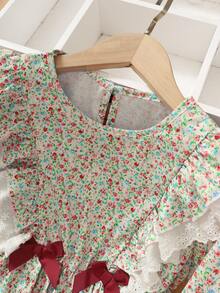 Đầm Gái Nơ Bướm Tương phản ren Họa tiết hoa Ăn mặc đẹp - Nhiều màu - Xem 3