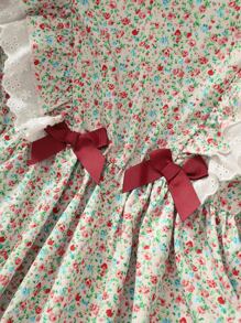 Đầm Gái Nơ Bướm Tương phản ren Họa tiết hoa Ăn mặc đẹp - Nhiều màu - Xem 5