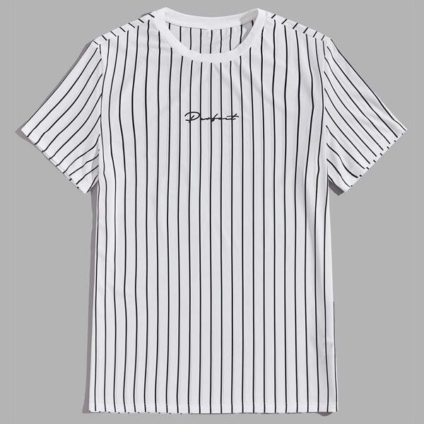 

Men Striped & Letter Graphic Tee, White