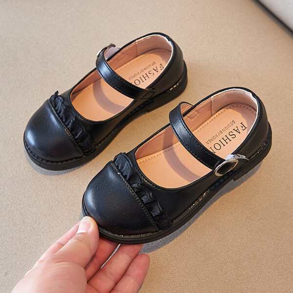 

Toddler Girls Ruffle Decor Velcro Strap Flats, Black