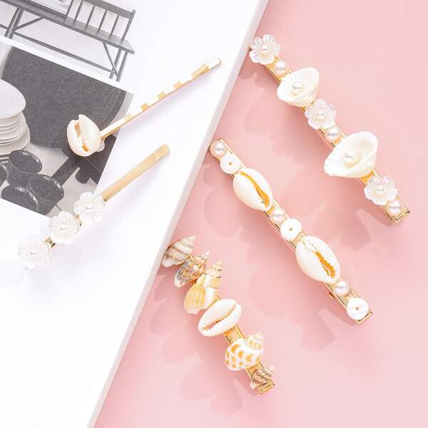 

5pcs Shell Decor Hair Clip, Multicolor