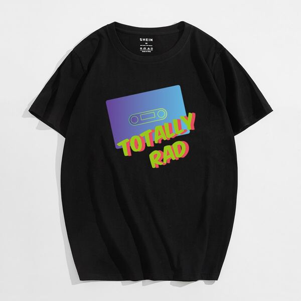 

Letter & Graphic Drop Shoulder Tee, Black