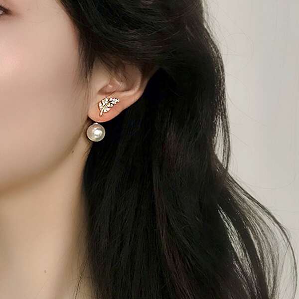 

Faux Pearl & Leaf Decor Earring Jackets, Gold