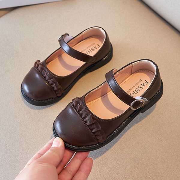 

Toddler Girls Ruffle Decor Velcro Strap Flats, Chocolate brown