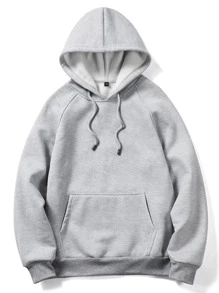 ROMWE MEN Prep Men Solid Drawstring Pocket Hoodie, School - Light Grey - View 1