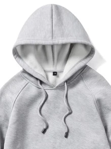 ROMWE MEN Prep Men Solid Drawstring Pocket Hoodie, School - Light Grey - View 3
