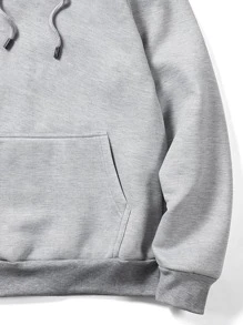 ROMWE MEN Prep Men Solid Drawstring Pocket Hoodie, School - Light Grey - View 4