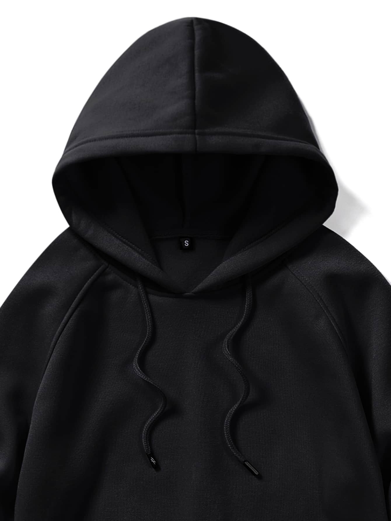 ROMWE MEN Prep Áo hoodie túi kangaroo rút dây trơn cho nam, đi học - màu đen - Xem 4