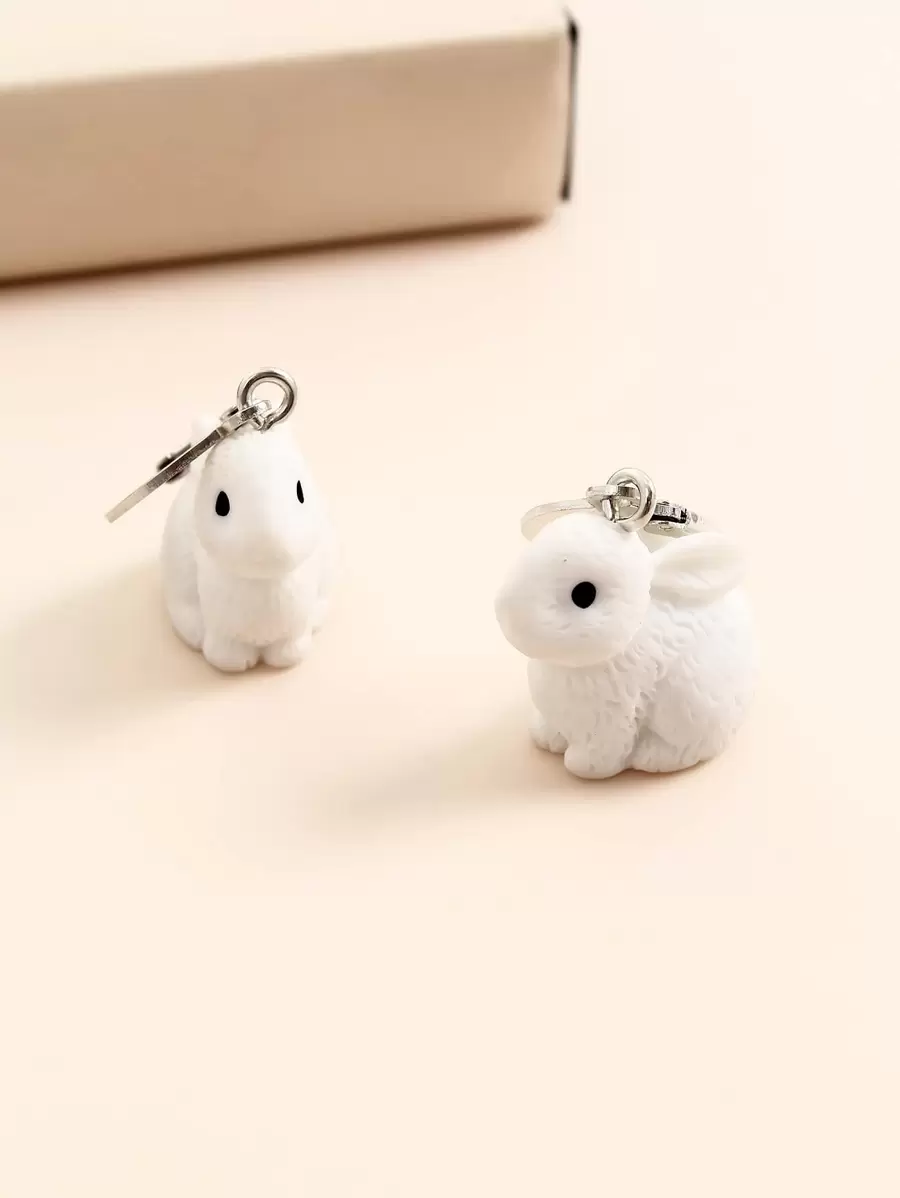 1對卡通兔子耳環,甜美風和可愛兔子耳釘適合夏天,和個性化耳朵首飾類 - 白色 - 查看 1