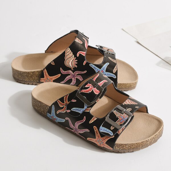 

Girls Colorblock Starfish Pattern Footbed Sandals, Multicolor