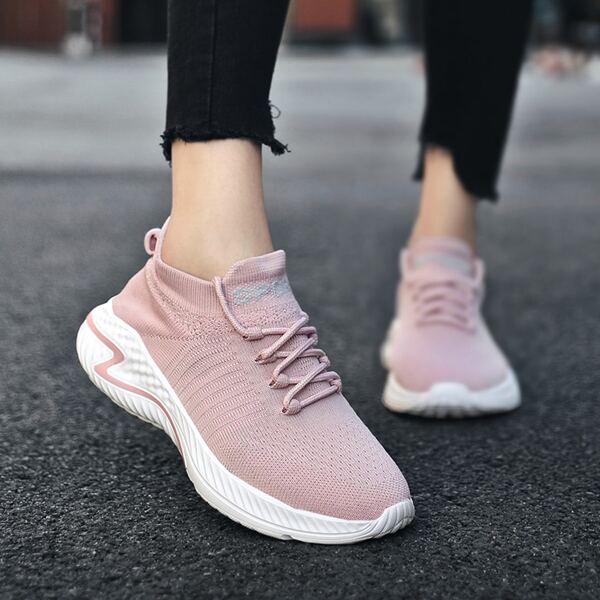 

Lace Up Decor Knit Running Shoes, Pink