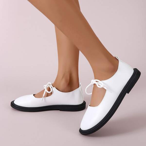 

Minimalist Lace-up Front Flats, White