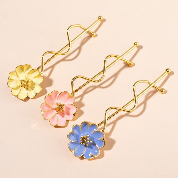 

3pcs Flower Decor Hair Clip, Multicolor