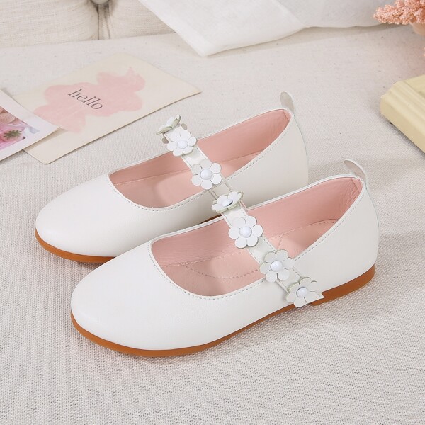 

Girls Floral Appliques Flats, White