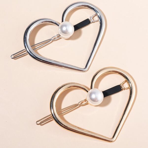 

2pcs Heart Decor Hair Clip, Multicolor