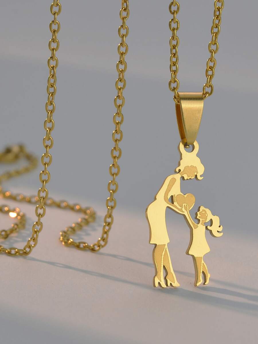 1 Máy Tính Thép Không Gỉ Chất Lượng Cao Hoạt Hình Hình Mặt Dây Chuyền Vòng Cổ, Lý Tưởng Cho Phụ Nữ Là Ngày Của Mẹ Hoặc Đeo Hàng Ngày - Vàng - Xem 1