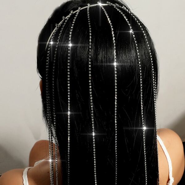 

Rhinestone Tassel Hair Hoop, Silver