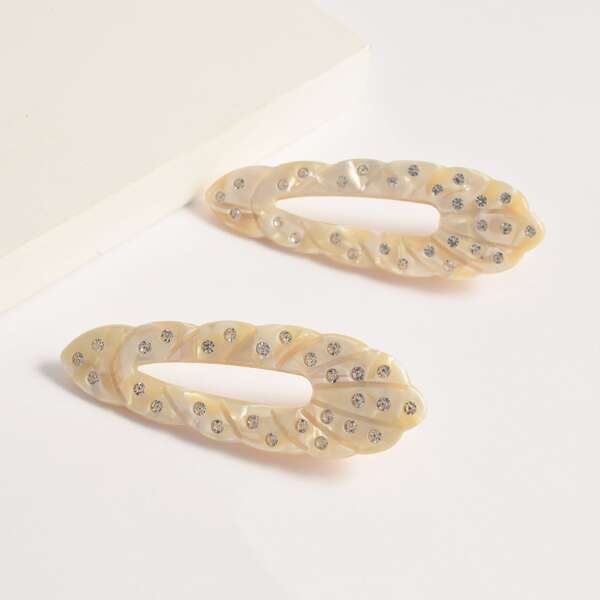 

2pcs Rhinestone Detail Hair Clip, White