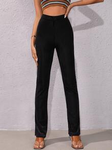 SHEIN High Waist Boot-cut Leg Trousers - Black - View 3