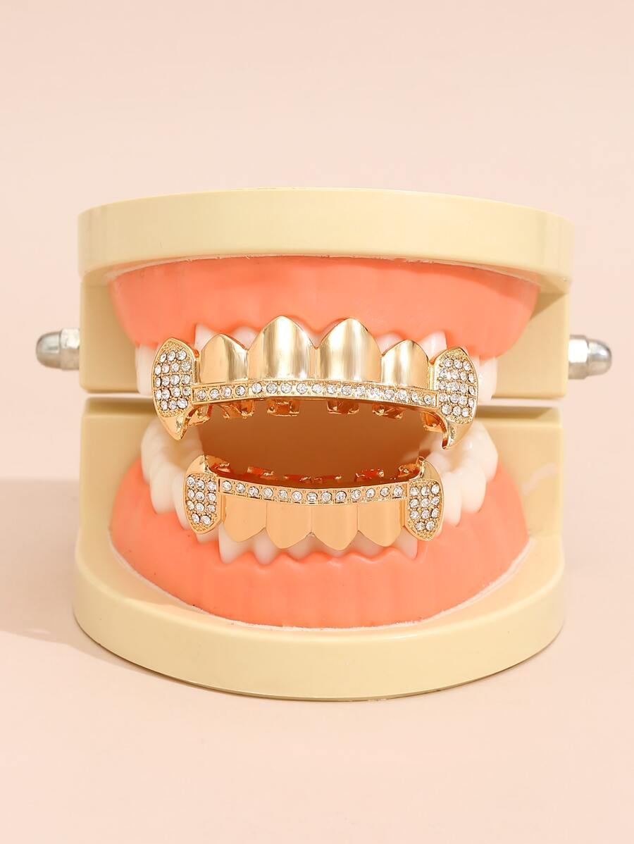 2 piezas con diseño de diamante de imitación brackets dentales - Amarillo Oro - Ver 1