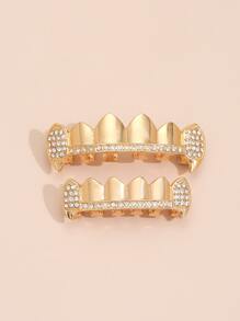 2 piezas con diseño de diamante de imitación brackets dentales - Amarillo Oro - Ver 2