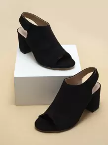 Chunky Heeled Slingback Sandals, Women's Black High Heel Sandals - Black - View 2