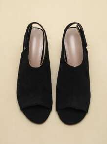 Chunky Heeled Slingback Sandals, Women's Black High Heel Sandals - Black - View 3