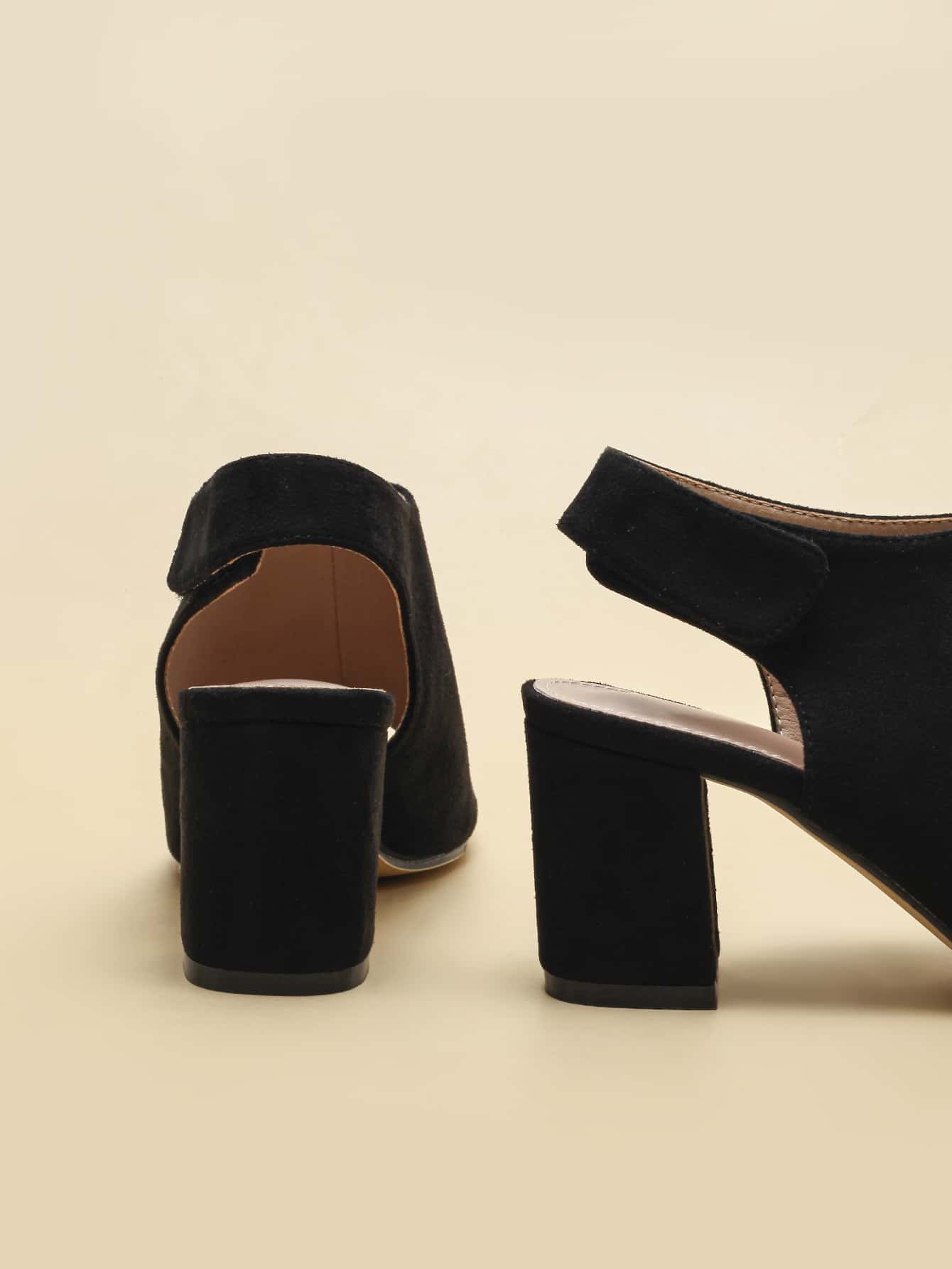 Chunky Heeled Slingback Sandals, Women's Black High Heel Sandals - Black - View 3