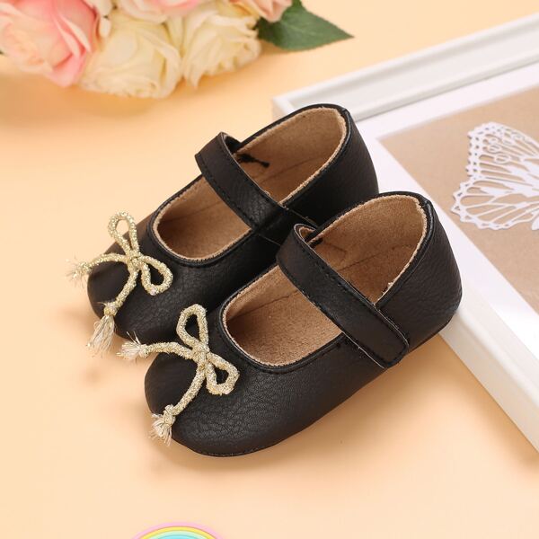 

Baby Bow Decor Velcro Strap Mary Janes, Black