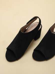 Chunky Heeled Slingback Sandals, Women's Black High Heel Sandals - Black - View 5