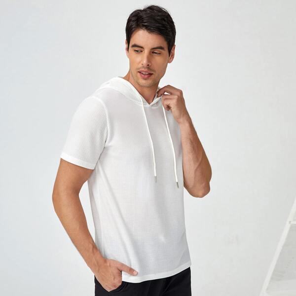 

Men Solid Drawstring Hooded Tee, White