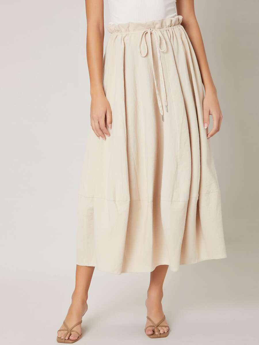 SHEIN Unity Ramie Flowy Skirt - Beige - View 1