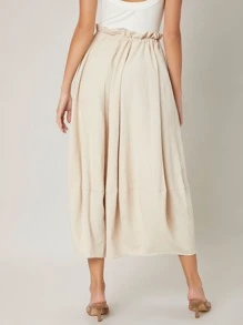 SHEIN Unity Ramie Flowy Skirt - Beige - View 2