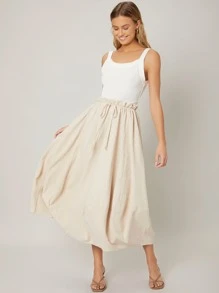 SHEIN Unity Ramie Flowy Skirt - Beige - View 4