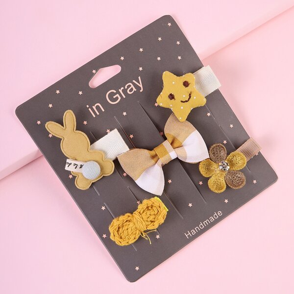 

5pcs Toddler Girls Bow & Flower Decor Hair Clip, Multicolor
