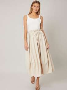 SHEIN Unity Ramie Flowy Skirt - Beige - View 5