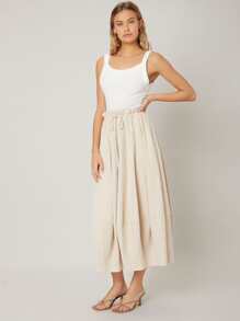 SHEIN Unity Ramie Flowy Skirt - Beige - View 7