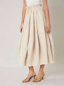 SHEIN Unity Ramie Flowy Skirt - Beige - View 9