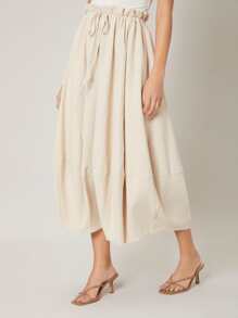 SHEIN Unity Ramie Flowy Skirt - Beige - View 10