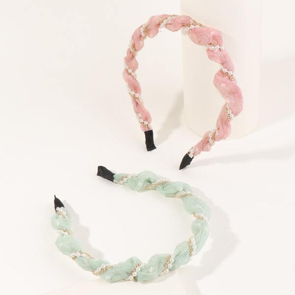 

2pcs Faux Pearl Decor Hair Hoop, Multicolor