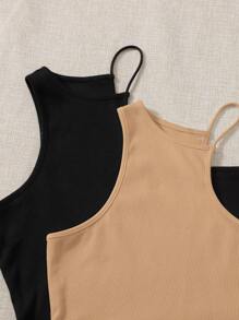 Muchica 2pcs Solid Asymmetric Neck Halter Top - Multicolor - View 6