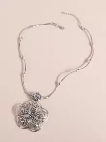 Flower Charm Necklace Valentines - Antique Silver - View 2