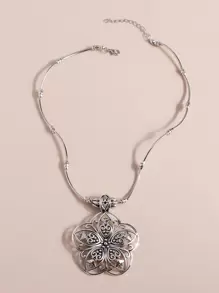 Flower Charm Necklace Valentines - Antique Silver - View 3