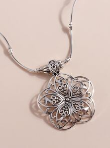 Flower Charm Necklace Valentines - Antique Silver - View 4
