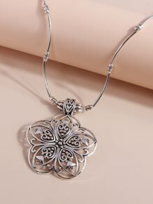 Flower Charm Necklace Valentines - Antique Silver - View 5