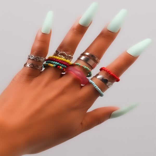 

13pcs Bead Decor Ring, Multicolor