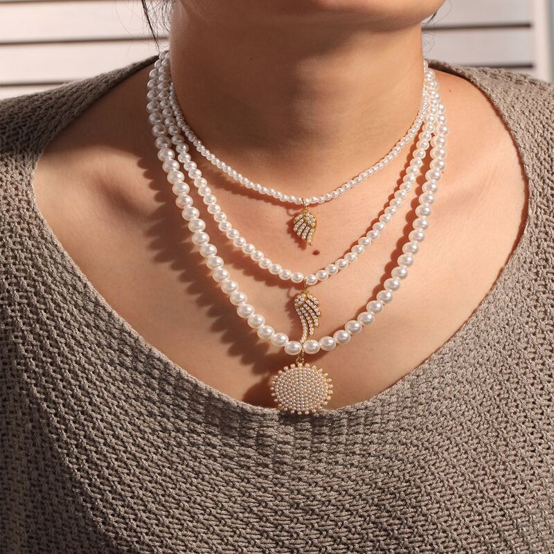 

3pcs Faux Pearl Decor Necklace, Beige