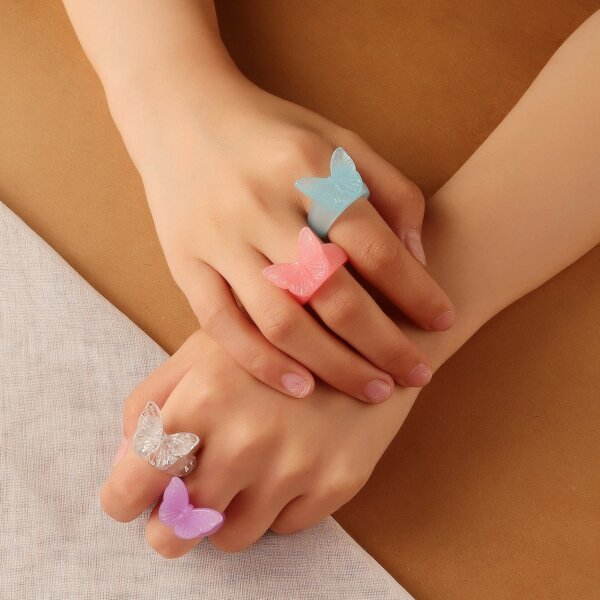 

4pcs Butterfly Decor Cuff Ring, Multicolor