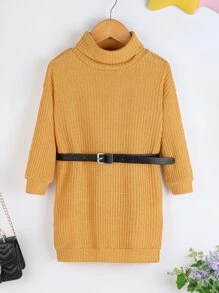 小女童高領落肩袖不附腰帶連衣裙 - 薑色 - 查看 1